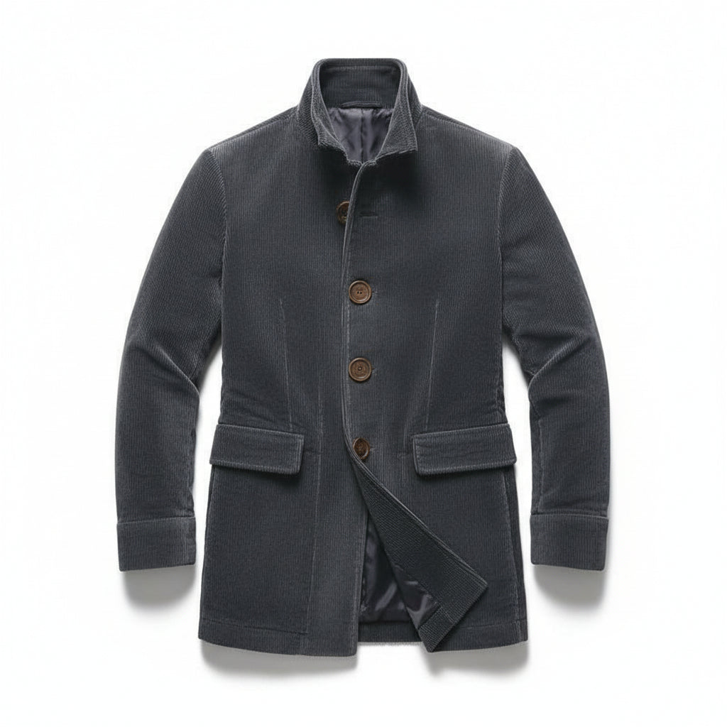 Men’s Winter Stand Collar Button-Up Jacket Casual Blazer Style Outerwear-Bon Voyage Vintage
