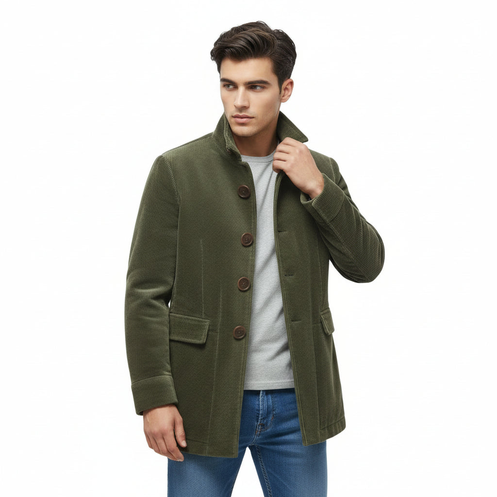 Men’s Winter Stand Collar Button-Up Jacket Casual Blazer Style Outerwear-Bon Voyage Vintage