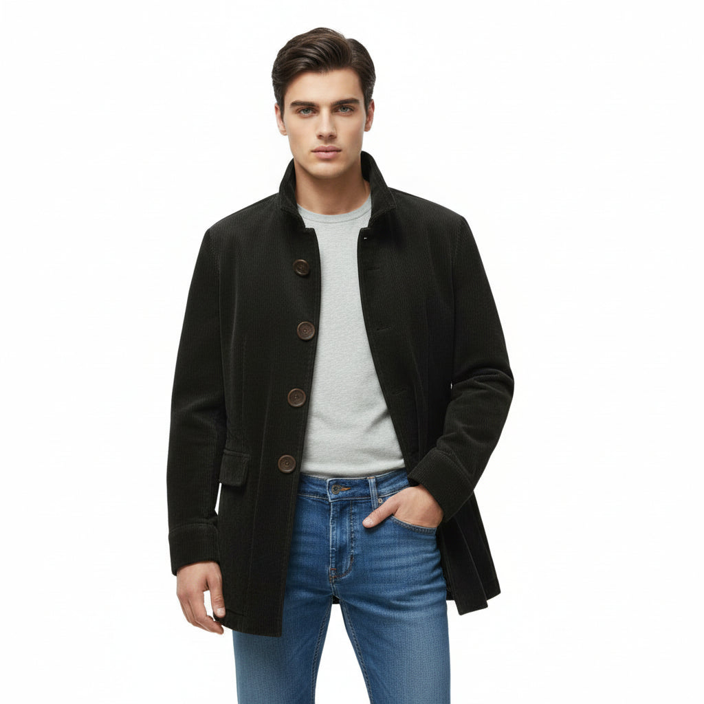 Men’s Winter Stand Collar Button-Up Jacket Casual Blazer Style Outerwear-Bon Voyage Vintage