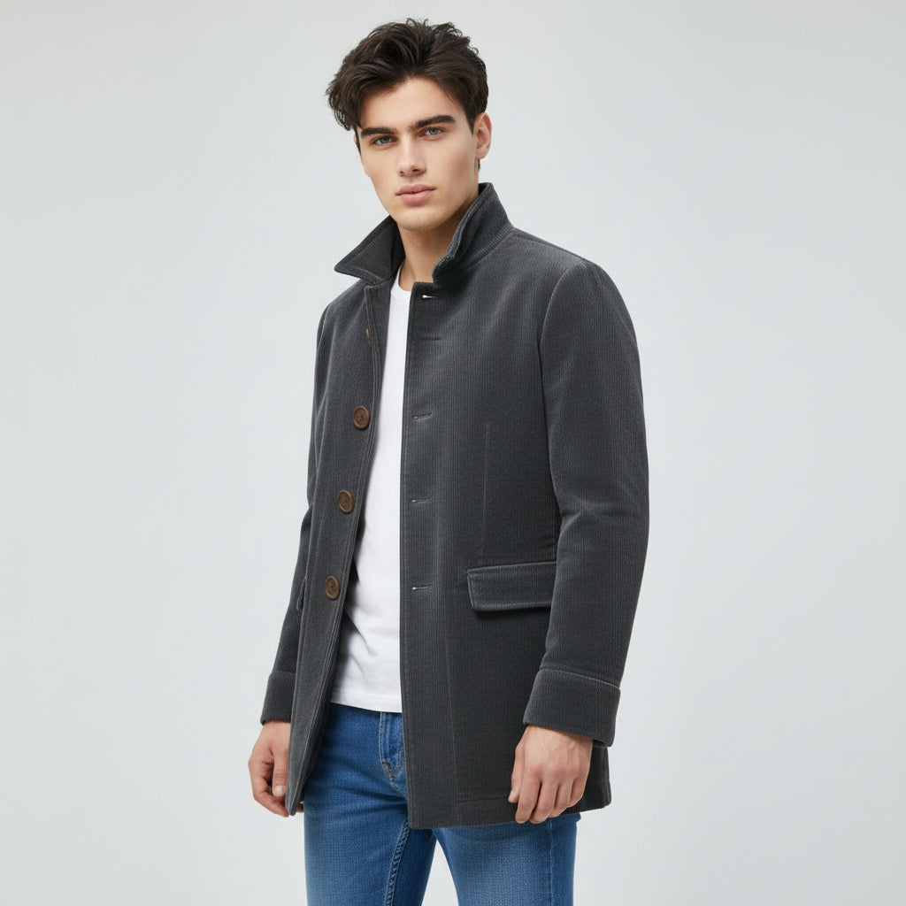 Men’s Winter Stand Collar Button-Up Jacket Casual Blazer Style Outerwear-Bon Voyage Vintage