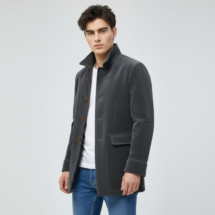 Men’s Winter Stand Collar Button-Up Jacket Casual Blazer Style Outerwear-Bon Voyage Vintage