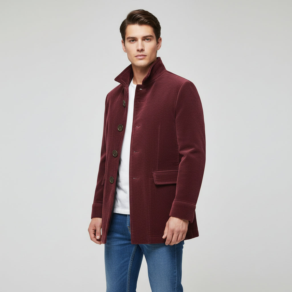 Men’s Winter Stand Collar Button-Up Jacket Casual Blazer Style Outerwear-Bon Voyage Vintage