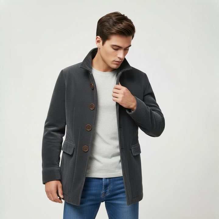 Men’s Winter Stand Collar Button-Up Jacket Casual Blazer Style Outerwear-Bon Voyage Vintage