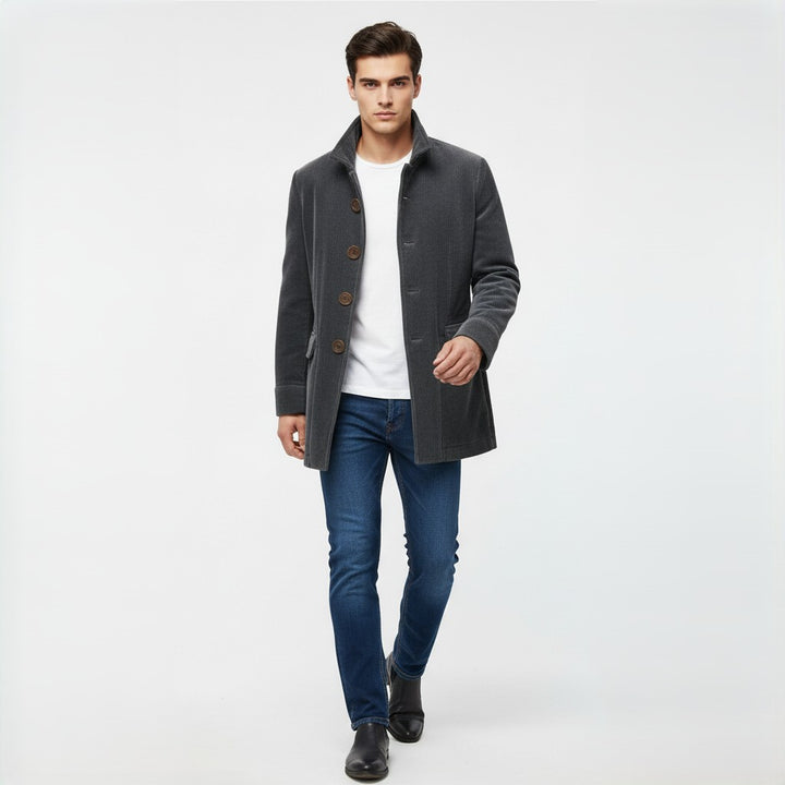 Men’s Winter Stand Collar Button-Up Jacket Casual Blazer Style Outerwear-Bon Voyage Vintage