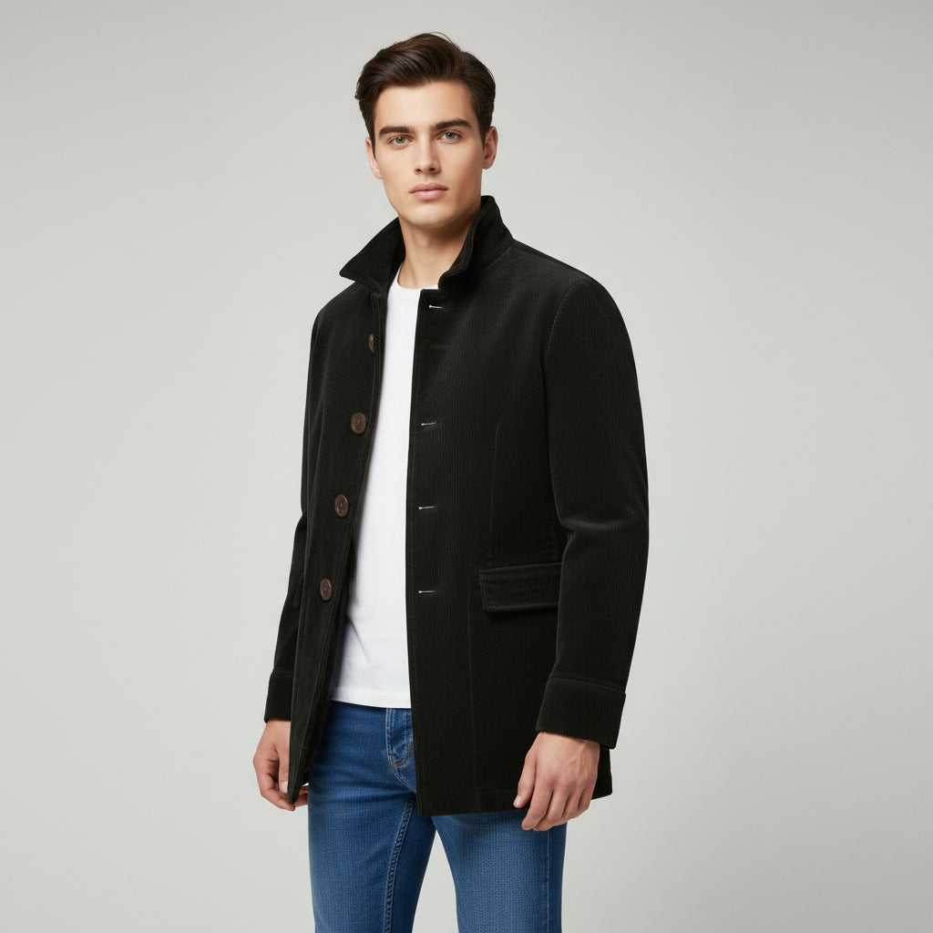 Men’s Winter Stand Collar Button-Up Jacket Casual Blazer Style Outerwear-Bon Voyage Vintage