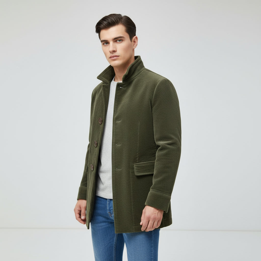 Men’s Winter Stand Collar Button-Up Jacket Casual Blazer Style Outerwear-Bon Voyage Vintage