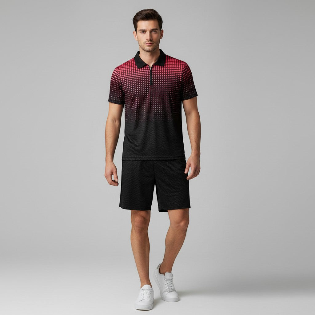 Men’s Zip Neck Polo Shirt and Shorts Set-Bon Voyage Vintage