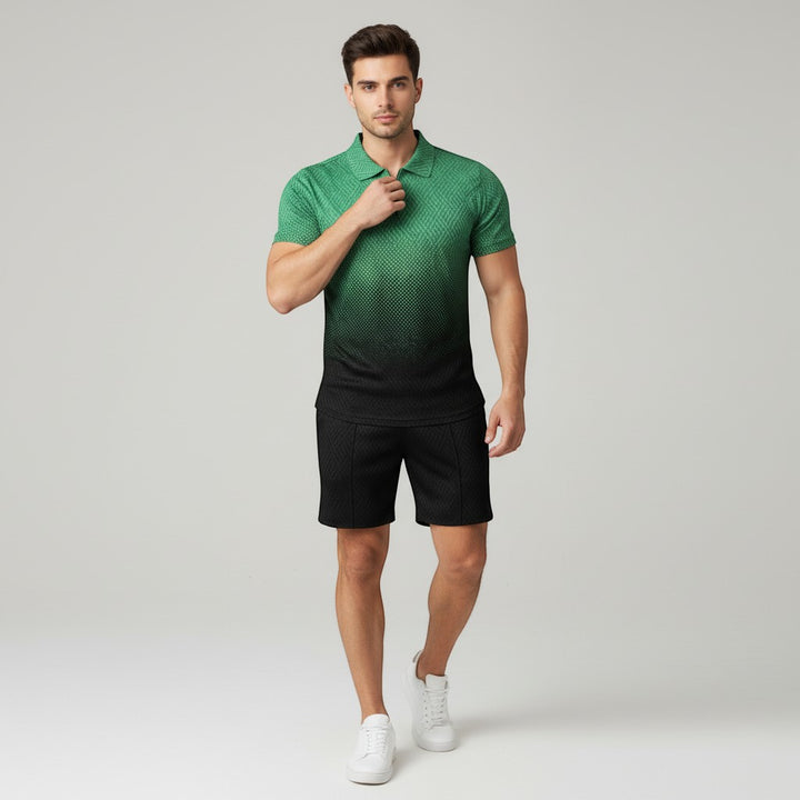 Men’s Zip Neck Polo Shirt and Shorts Set-Bon Voyage Vintage