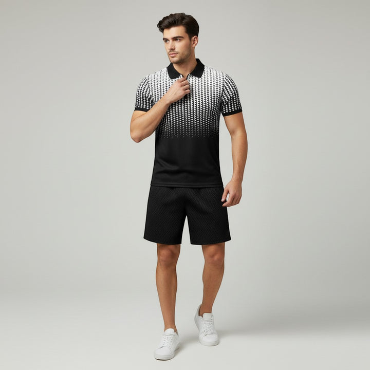 Men’s Zip Neck Polo Shirt and Shorts Set-Bon Voyage Vintage
