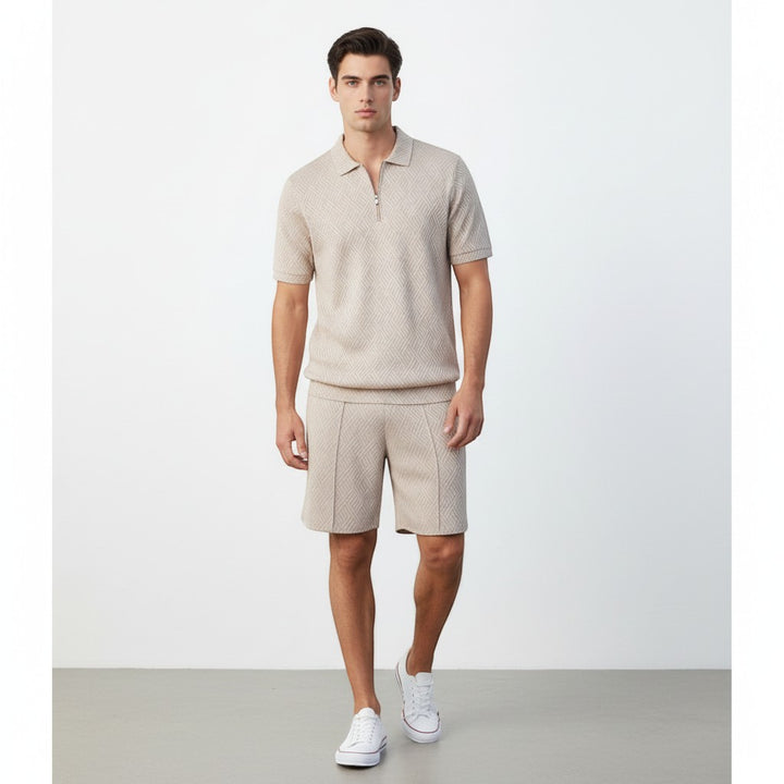 Men’s Zip Neck Polo Shirt and Shorts Set-Bon Voyage Vintage