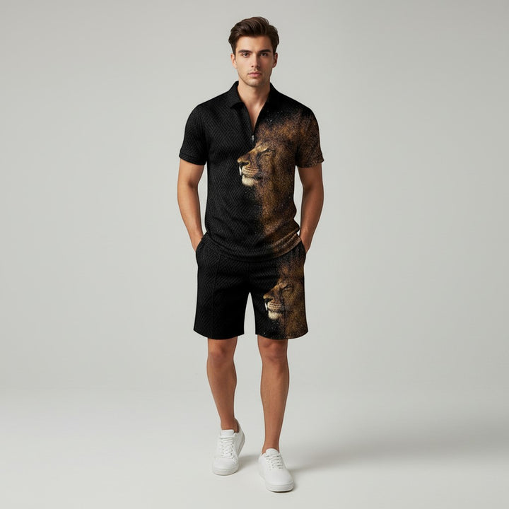 Men’s Zip Neck Polo Shirt and Shorts Set-Bon Voyage Vintage
