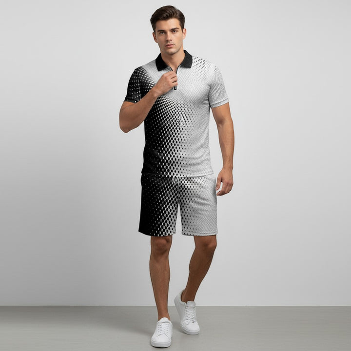 Men’s Zip Neck Polo Shirt and Shorts Set-Bon Voyage Vintage