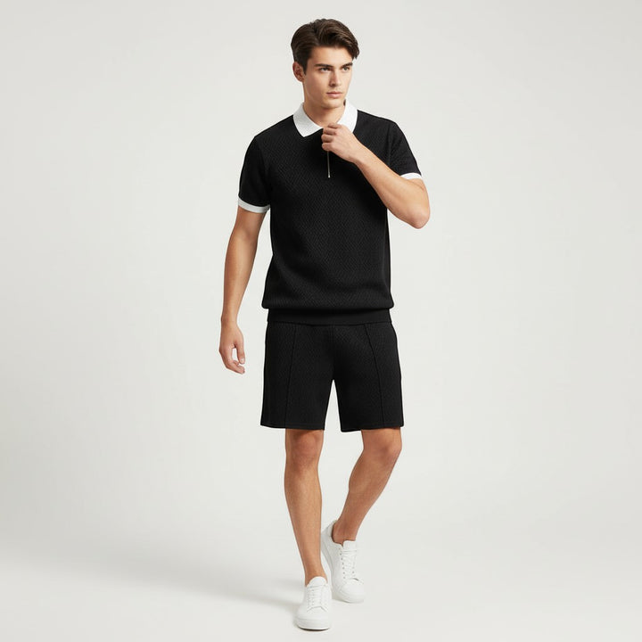 Men’s Zip Neck Polo Shirt and Shorts Set-Bon Voyage Vintage