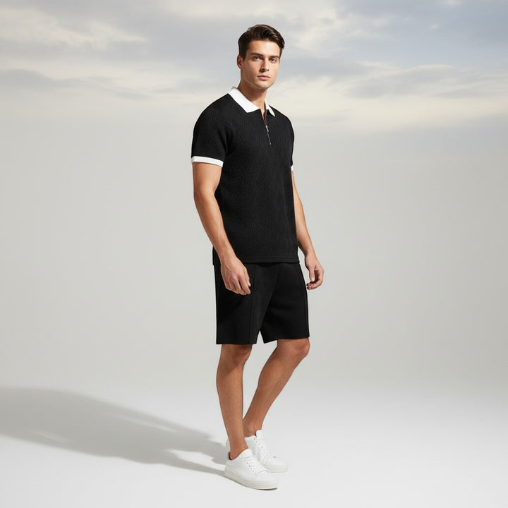 Men’s Zip Neck Polo Shirt and Shorts Set-Bon Voyage Vintage