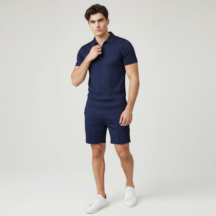 Men’s Zip Neck Polo Shirt and Shorts Set-Bon Voyage Vintage