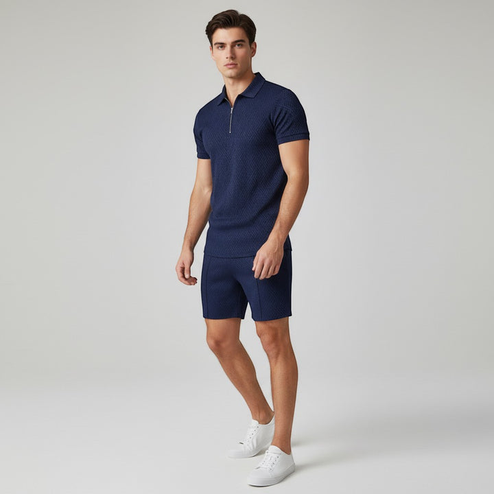 Men’s Zip Neck Polo Shirt and Shorts Set-Bon Voyage Vintage