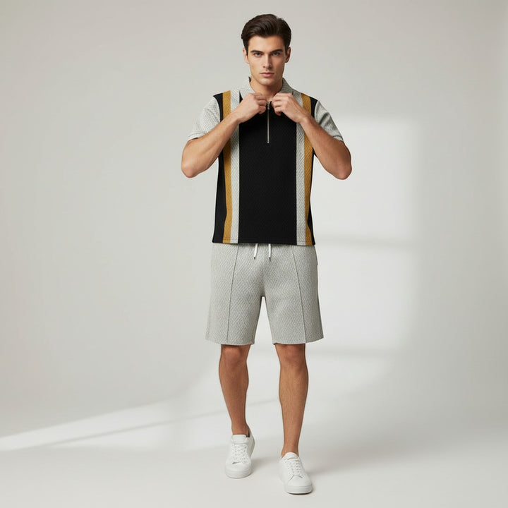 Men’s Zip Neck Polo Shirt and Shorts Set-Bon Voyage Vintage