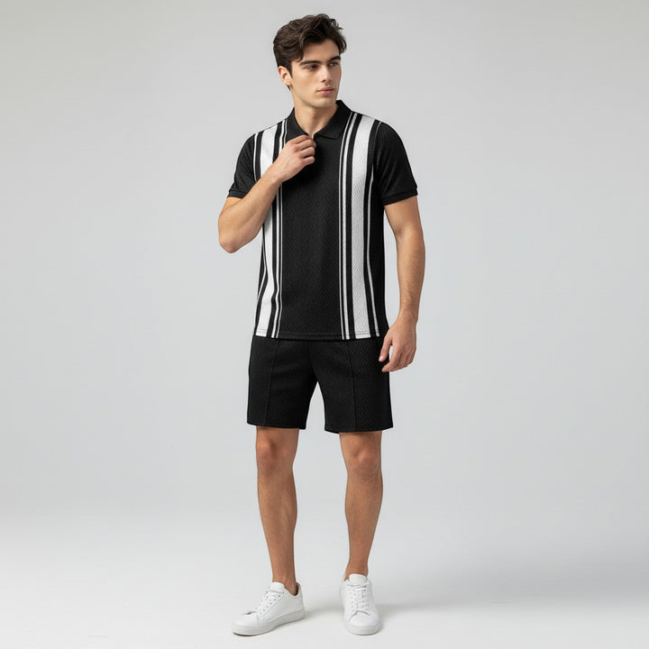 Men’s Zip Neck Polo Shirt and Shorts Set-Bon Voyage Vintage