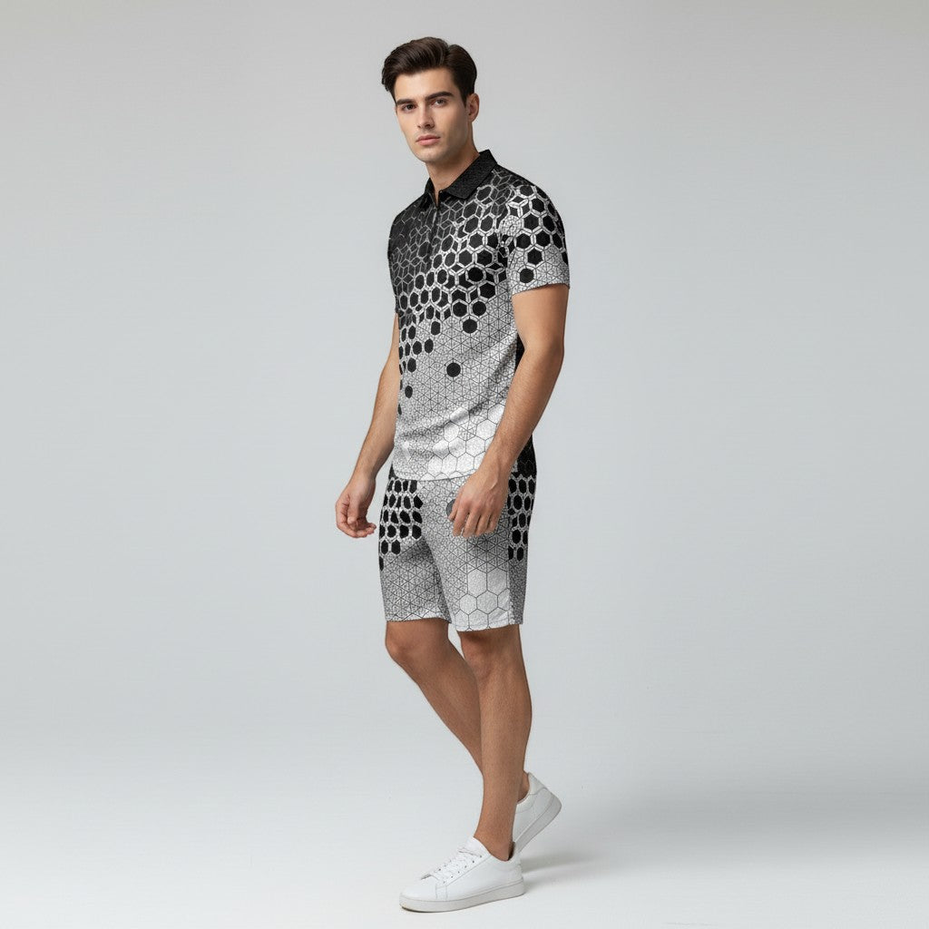 Men’s Zip Neck Polo Shirt and Shorts Set-Bon Voyage Vintage