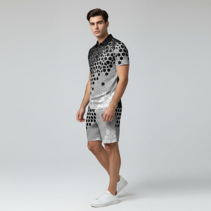 Men’s Zip Neck Polo Shirt and Shorts Set-Bon Voyage Vintage