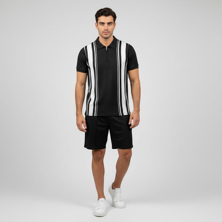 Men’s Zip Neck Polo Shirt and Shorts Set-Bon Voyage Vintage