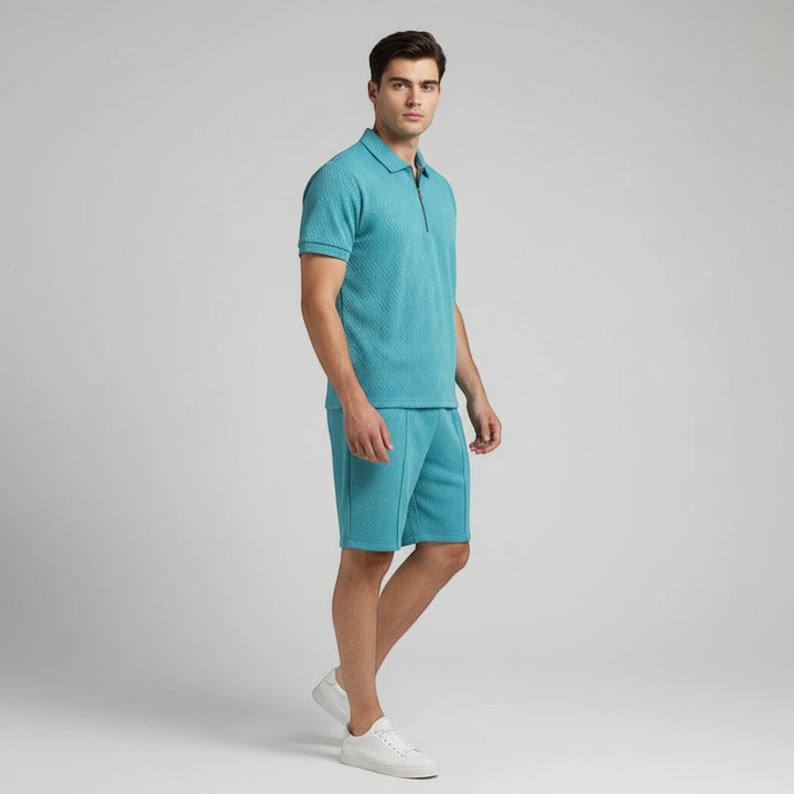 Men’s Zip Neck Polo Shirt and Shorts Set-Bon Voyage Vintage