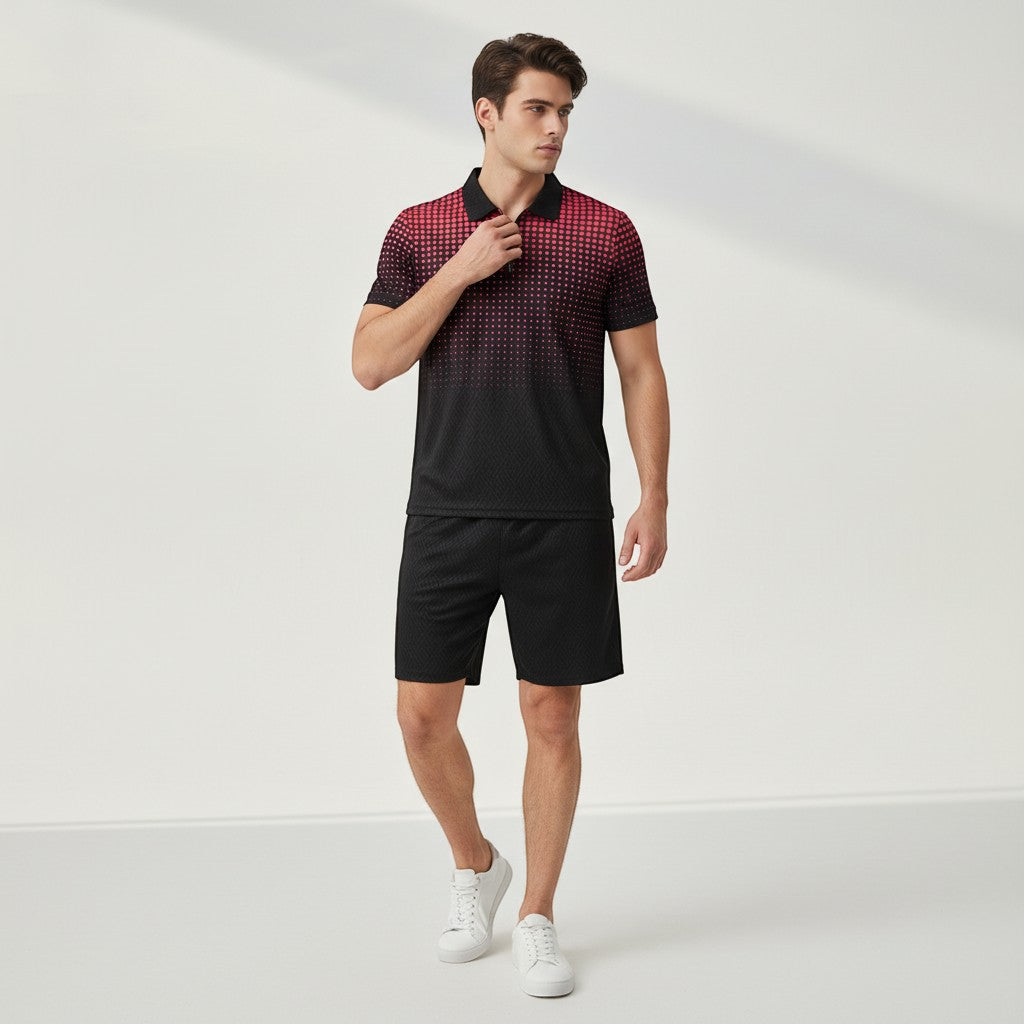 Men’s Zip Neck Polo Shirt and Shorts Set-Bon Voyage Vintage