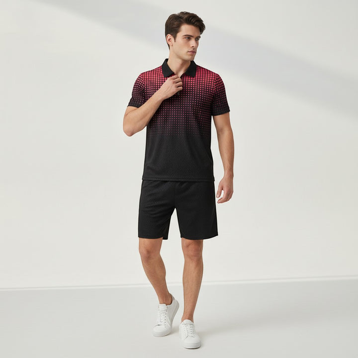 Men’s Zip Neck Polo Shirt and Shorts Set-Bon Voyage Vintage