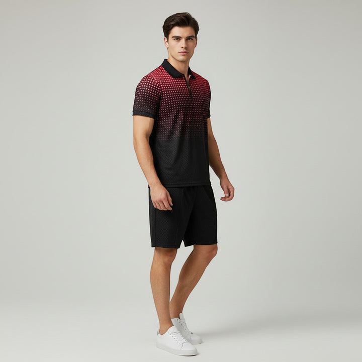 Men’s Zip Neck Polo Shirt and Shorts Set-Bon Voyage Vintage