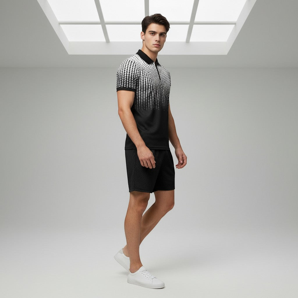 Men’s Zip Neck Polo Shirt and Shorts Set-Bon Voyage Vintage