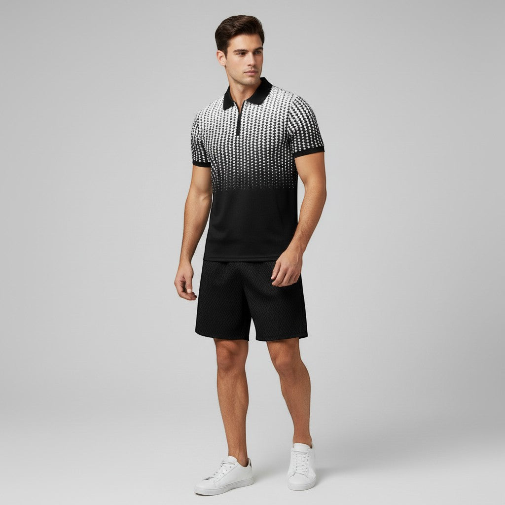Men’s Zip Neck Polo Shirt and Shorts Set-Bon Voyage Vintage
