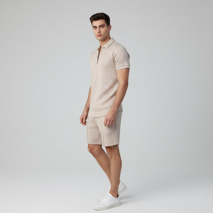 Men’s Zip Neck Polo Shirt and Shorts Set-Bon Voyage Vintage