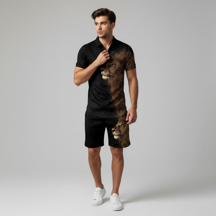 Men’s Zip Neck Polo Shirt and Shorts Set-Bon Voyage Vintage