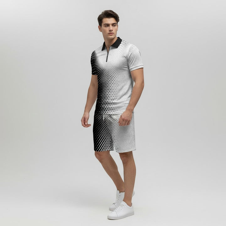 Men’s Zip Neck Polo Shirt and Shorts Set-Bon Voyage Vintage