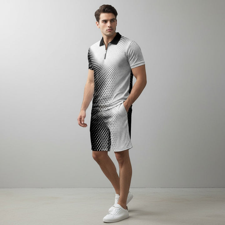Men’s Zip Neck Polo Shirt and Shorts Set-Bon Voyage Vintage