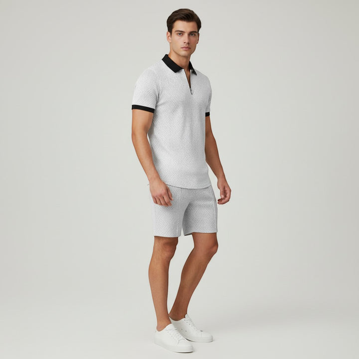 Men’s Zip Neck Polo Shirt and Shorts Set-Bon Voyage Vintage