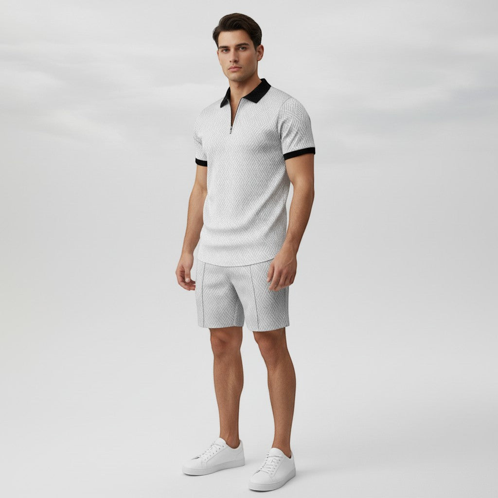 Men’s Zip Neck Polo Shirt and Shorts Set-Bon Voyage Vintage