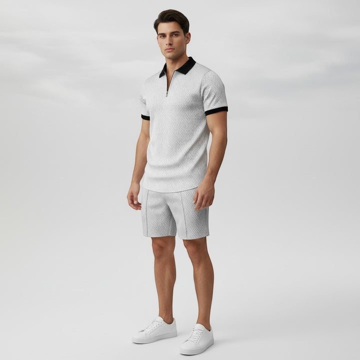 Men’s Zip Neck Polo Shirt and Shorts Set-Bon Voyage Vintage