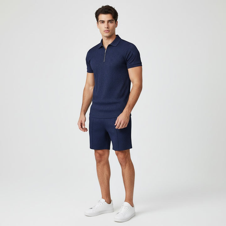 Men’s Zip Neck Polo Shirt and Shorts Set-Bon Voyage Vintage