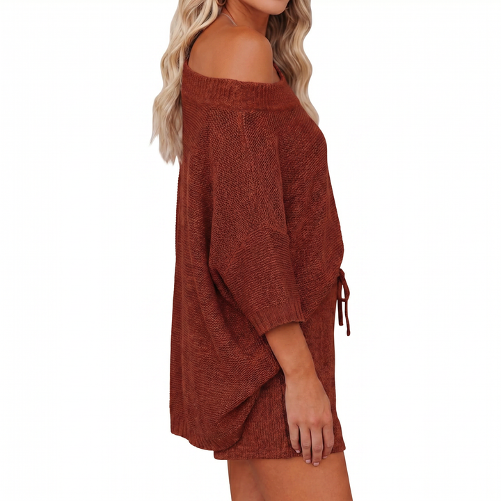Off Shoulder Sweater and Shorts Two Piece Knit Set-Bon Voyage Vintage