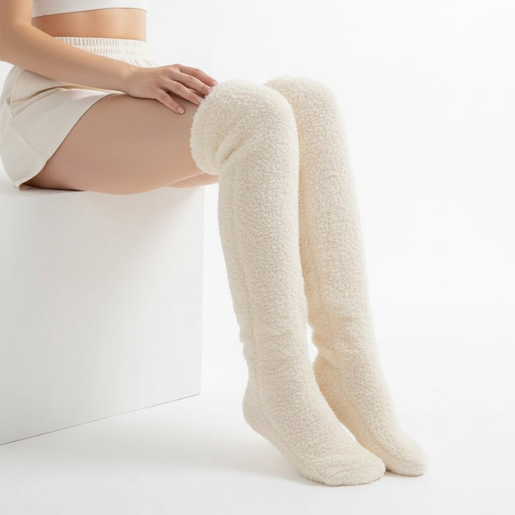 Over Knee High Fuzzy Socks Winter Warm Long Cozy Socks-Bon Voyage Vintage