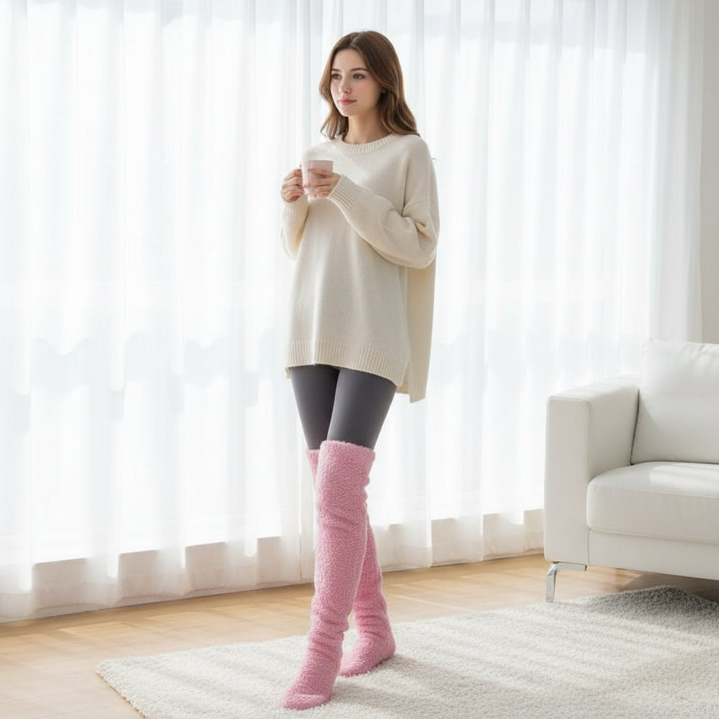 Over Knee High Fuzzy Socks Winter Warm Long Cozy Socks-Bon Voyage Vintage