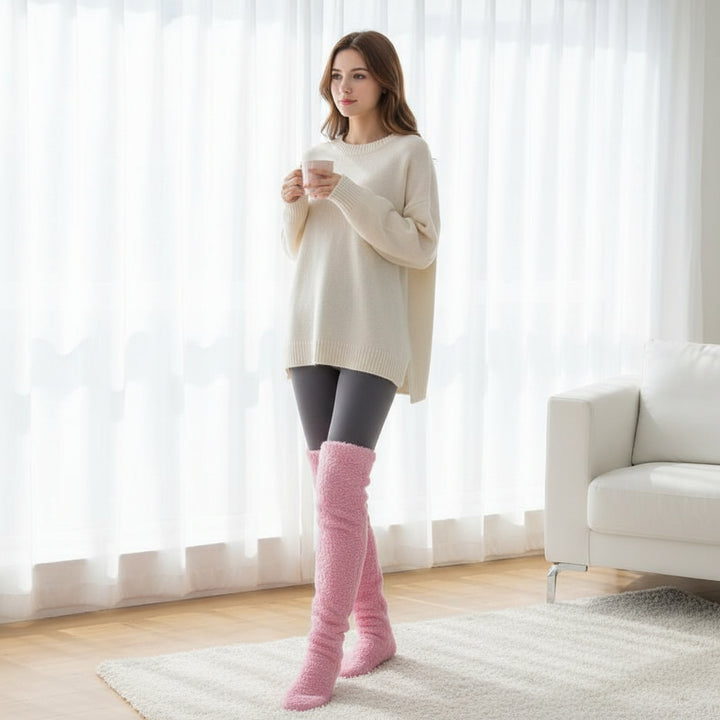 Over Knee High Fuzzy Socks Winter Warm Long Cozy Socks-Bon Voyage Vintage