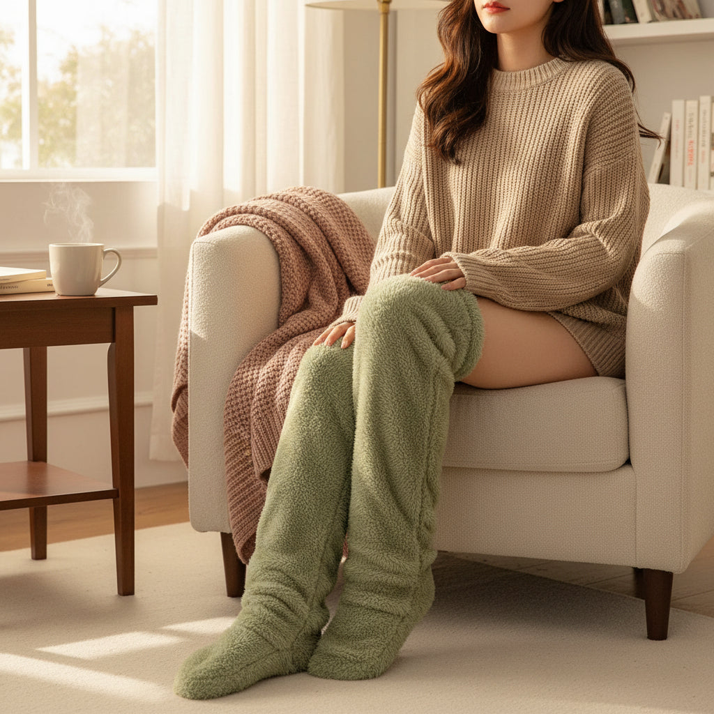 Over Knee High Fuzzy Socks Winter Warm Long Cozy Socks-Bon Voyage Vintage
