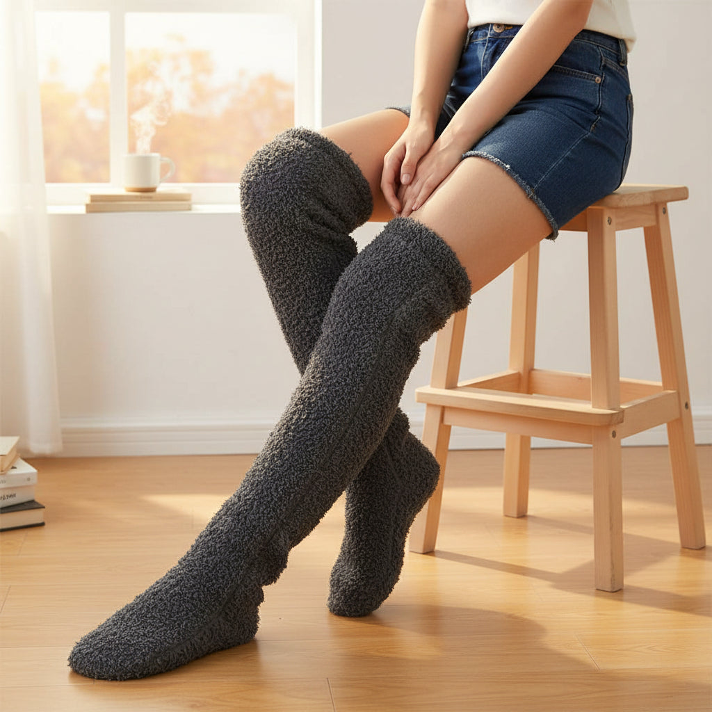 Over Knee High Fuzzy Socks Winter Warm Long Cozy Socks-Bon Voyage Vintage