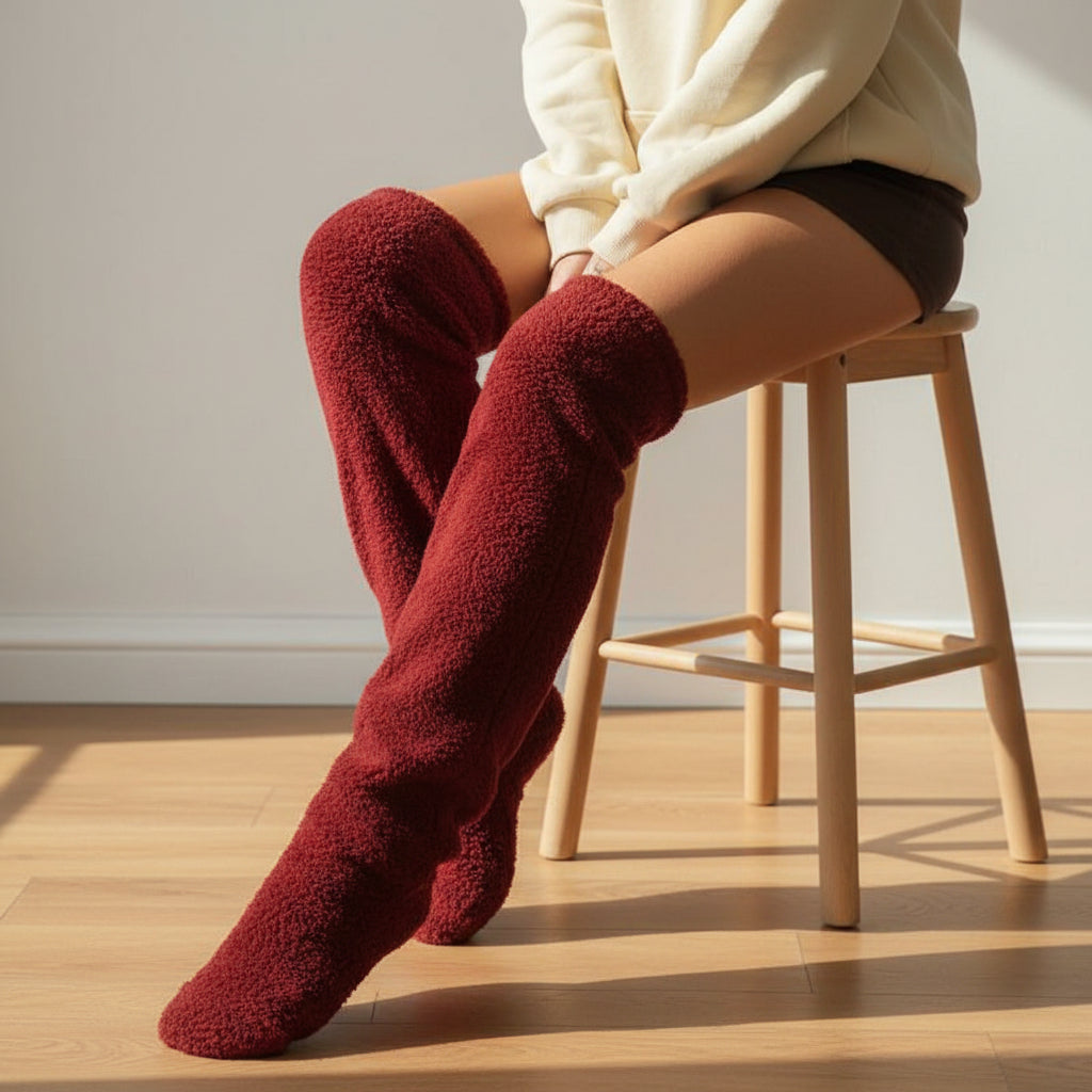 Over Knee High Fuzzy Socks Winter Warm Long Cozy Socks-Bon Voyage Vintage