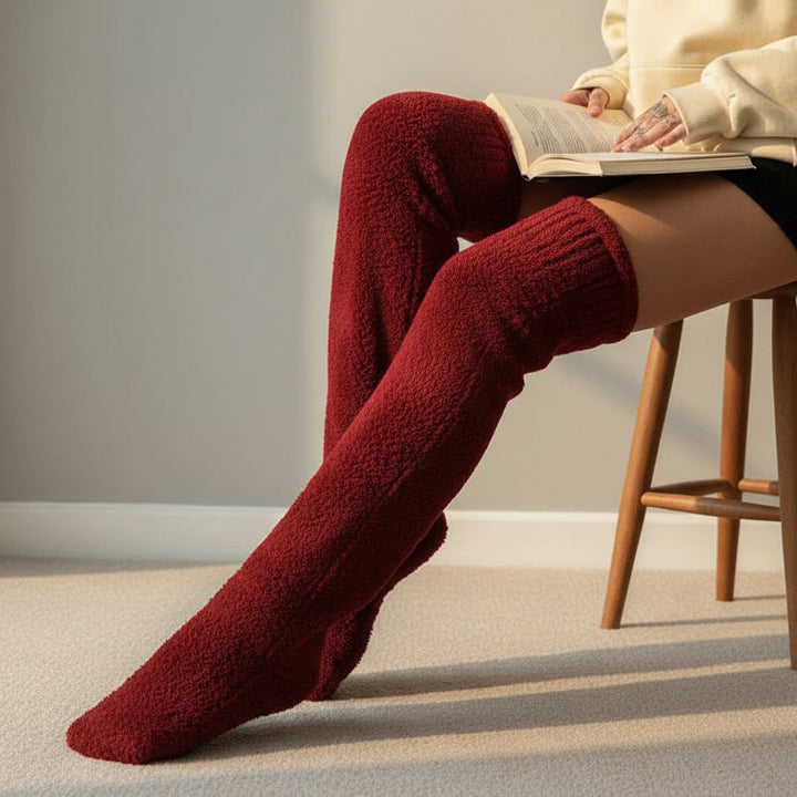Over Knee High Fuzzy Socks Winter Warm Long Cozy Socks-Bon Voyage Vintage