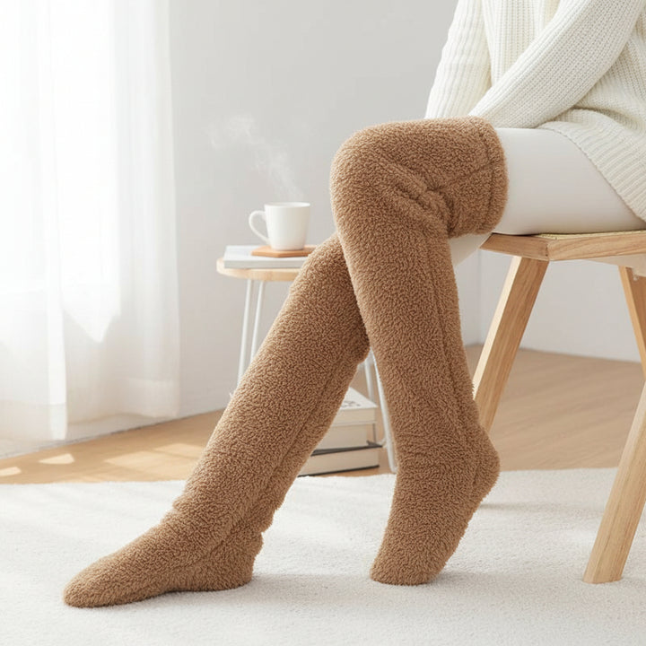 Over Knee High Fuzzy Socks Winter Warm Long Cozy Socks-Bon Voyage Vintage