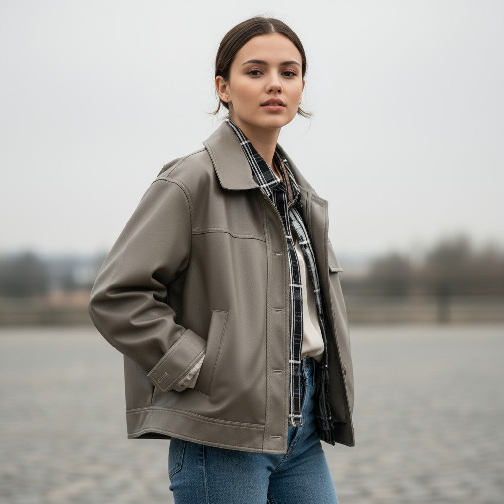 PU Leather Lapel Short Jacket-Bon Voyage Vintage