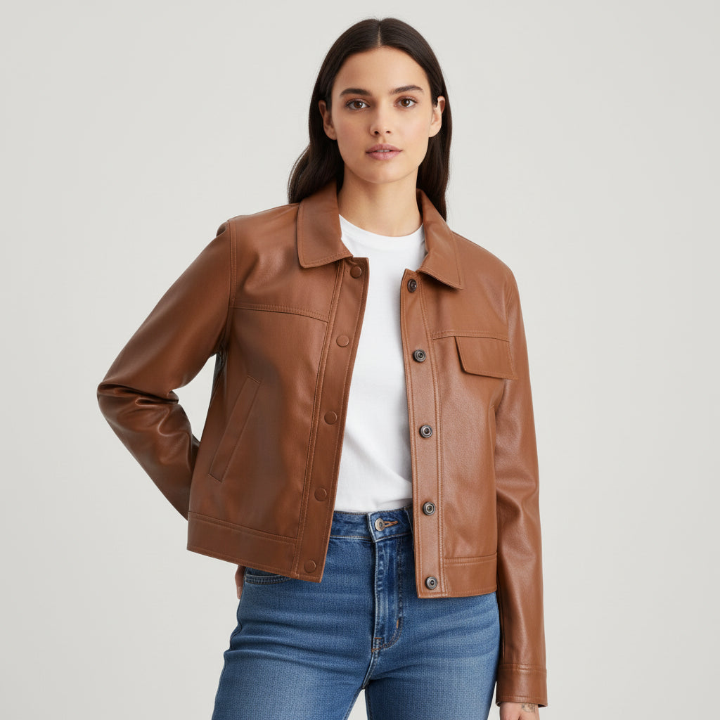 PU Leather Lapel Short Jacket-Bon Voyage Vintage